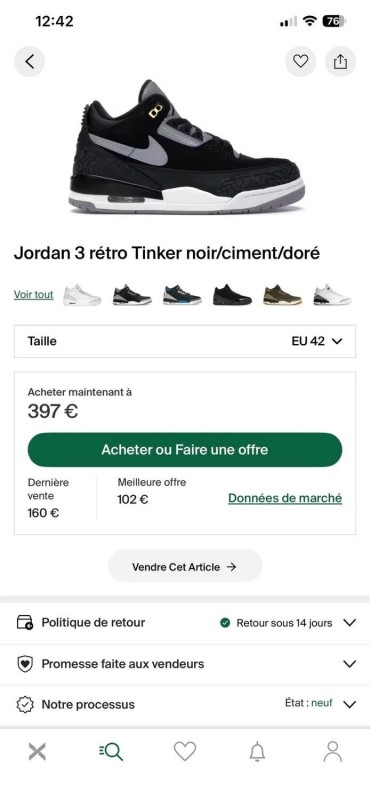 Jordan 3 retro tinker taille 42 2