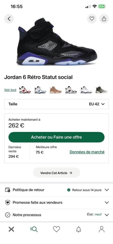 Jordan 6 VI Retro Social Status Pony Hair Purple taille 42 comme neuve 2