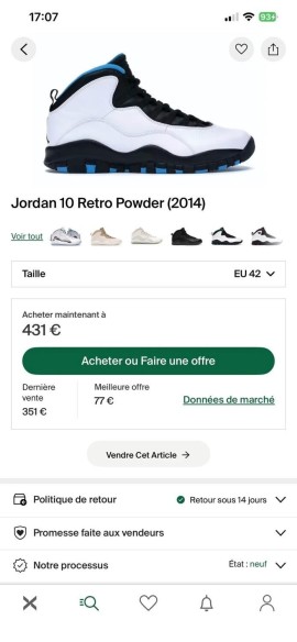 Jordan 10 X Retro Powder Blue taille 42 comme neuve