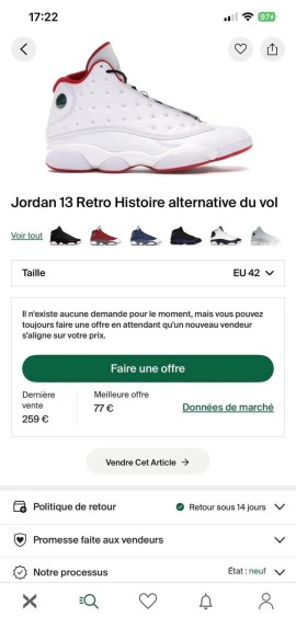 Jordan 13 XIII Retro History of flight taille 42 comme neuve