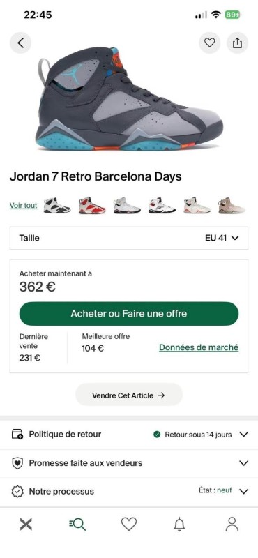 Jordan 7 VII Retro barcelone days taille 41 comme neuve 2