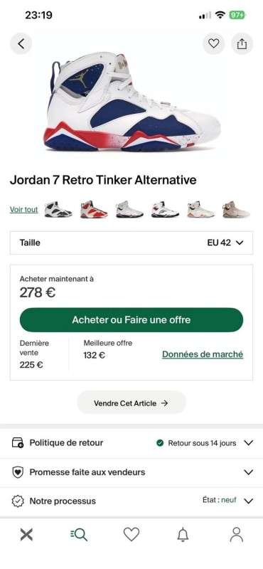 Jordan 7 VII Retro Tinker alternative taille 42 neuve 2