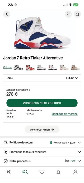 Jordan 7 VII Retro Tinker alternative taille 42 neuve