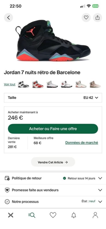 Jordan 7 VII Retro Barcelone taille 42 comme neuve 2
