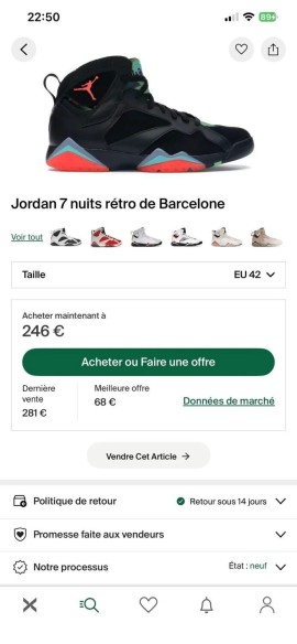 Jordan 7 VII Retro Barcelone taille 42 comme neuve