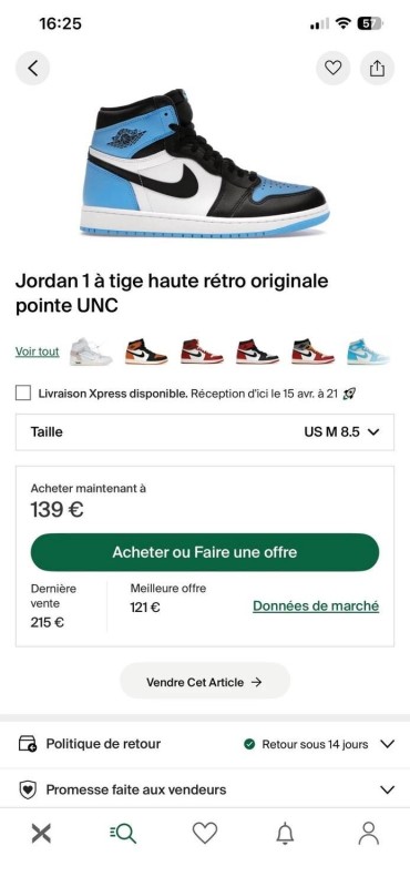 Jordan 1 Retro University Blue taille 42 neuve 2