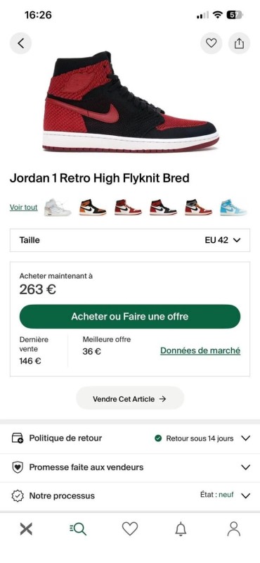Jordan 1 Retro flyknit bred taille 42 comme neuve 2