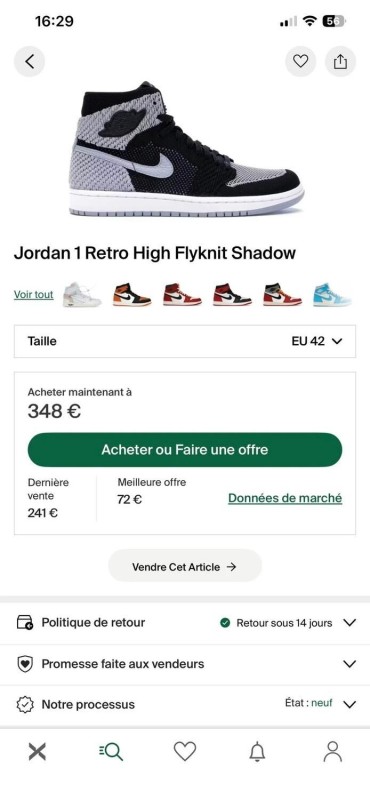 Jordan 1 retro flyknit shadow grey taille 42 comme neuve 2
