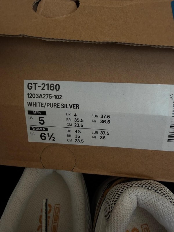 Asics GT-2160 Blanc Pure Argenté Doré - Taille EU 37,5 2