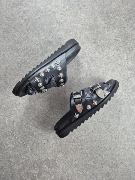 Sandales Toga Virilis AJ830 Black Leather Buckle Sandals - EU 42