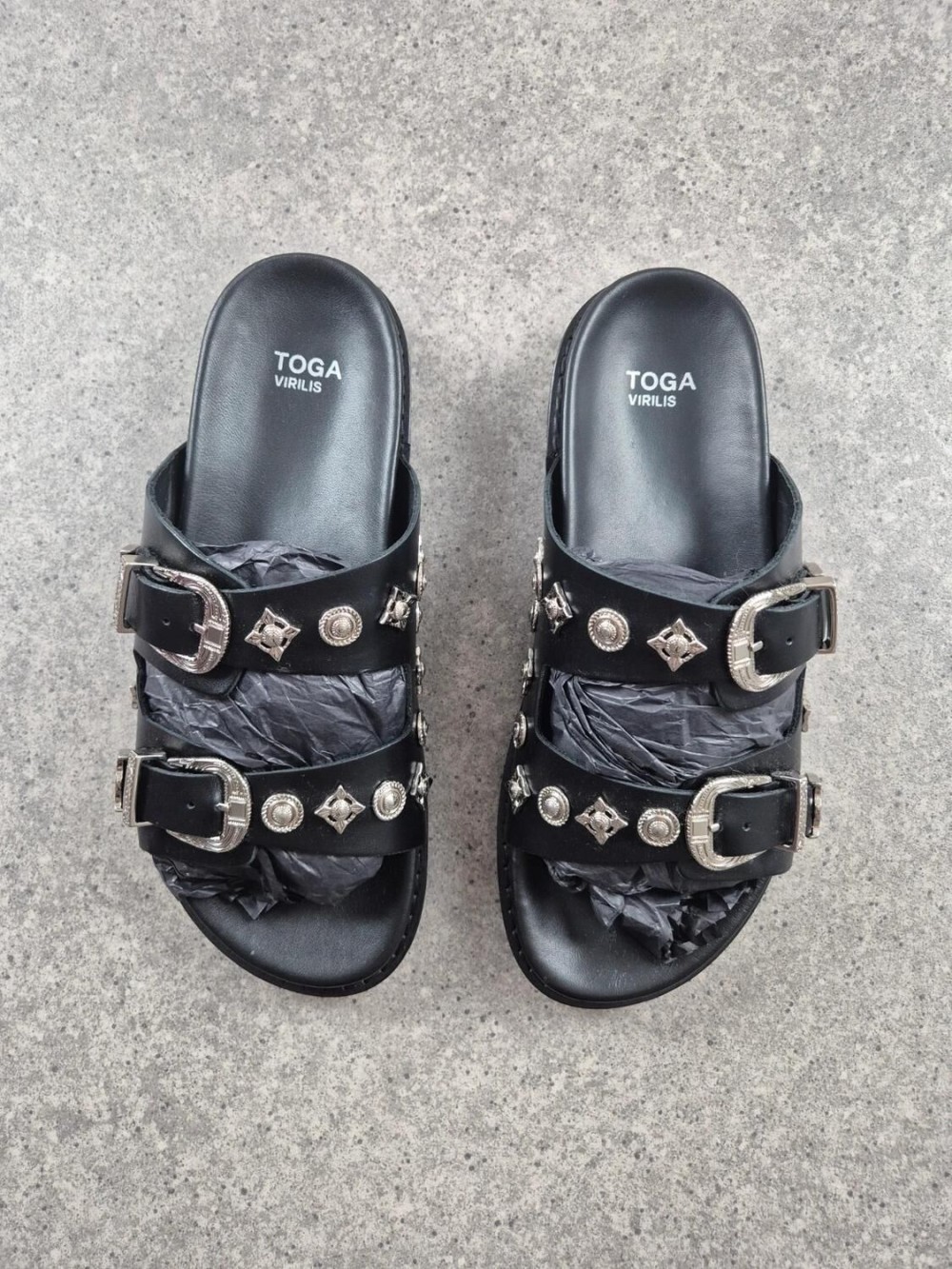 Sandales Toga Virilis AJ830 Black Leather Buckle Sandals - EU 42