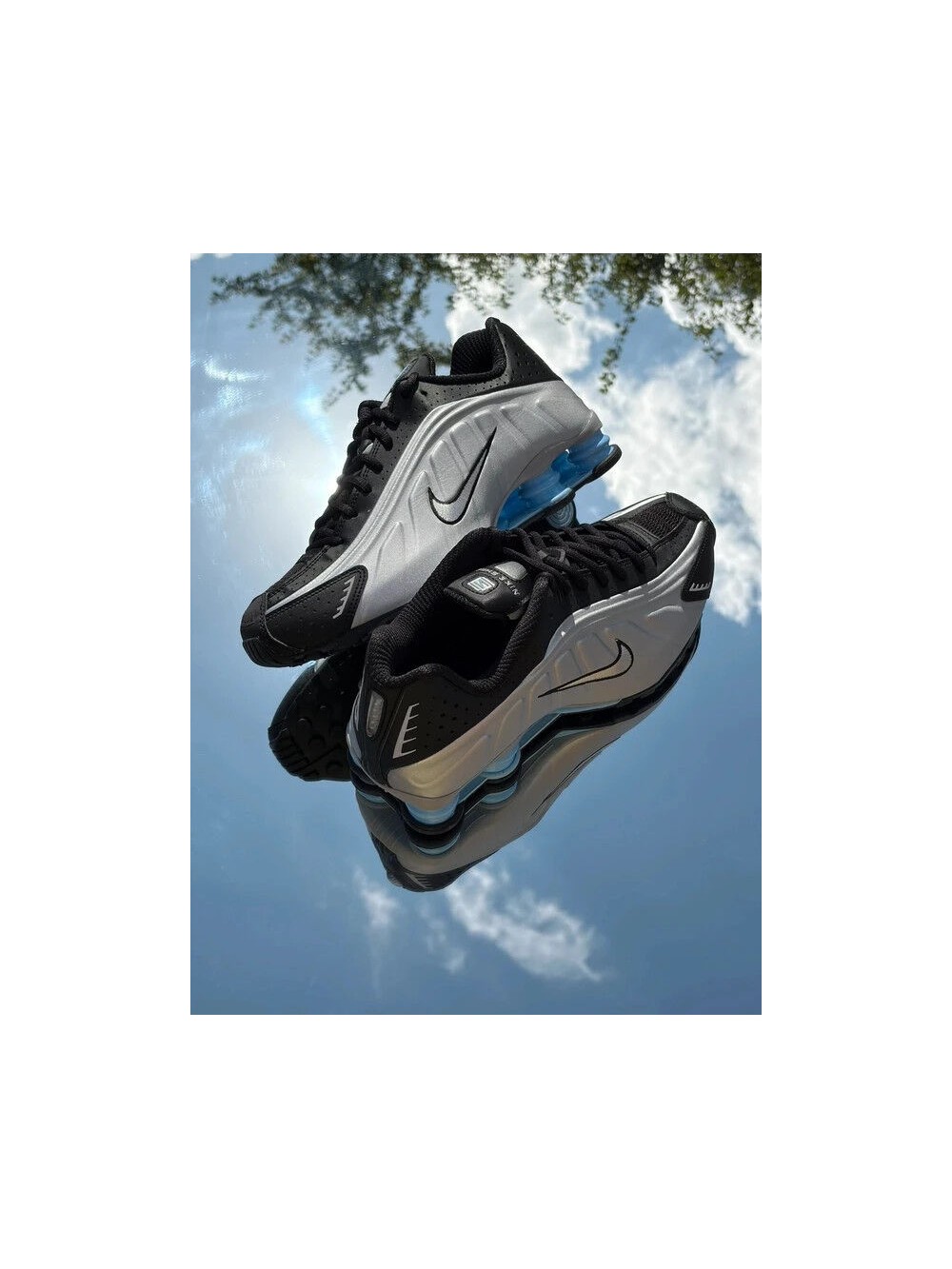 Nike Shox R4 Metallic Silver Black Psychic Blue - EU 44