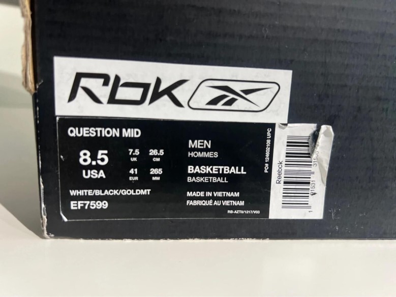 Reebok Question Mid Black Toe