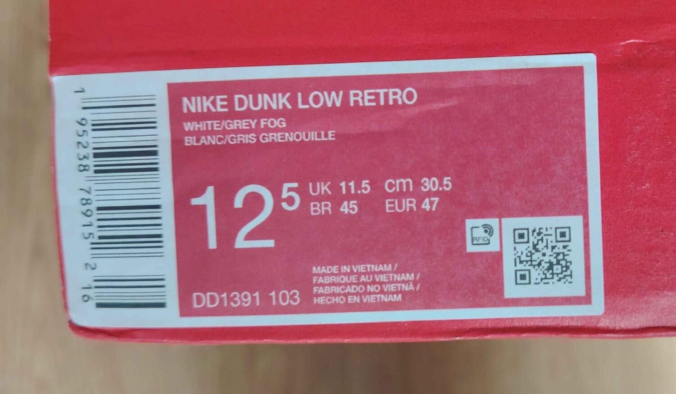 Nike Dunk Low Retro – White/Grey Fog - T.47