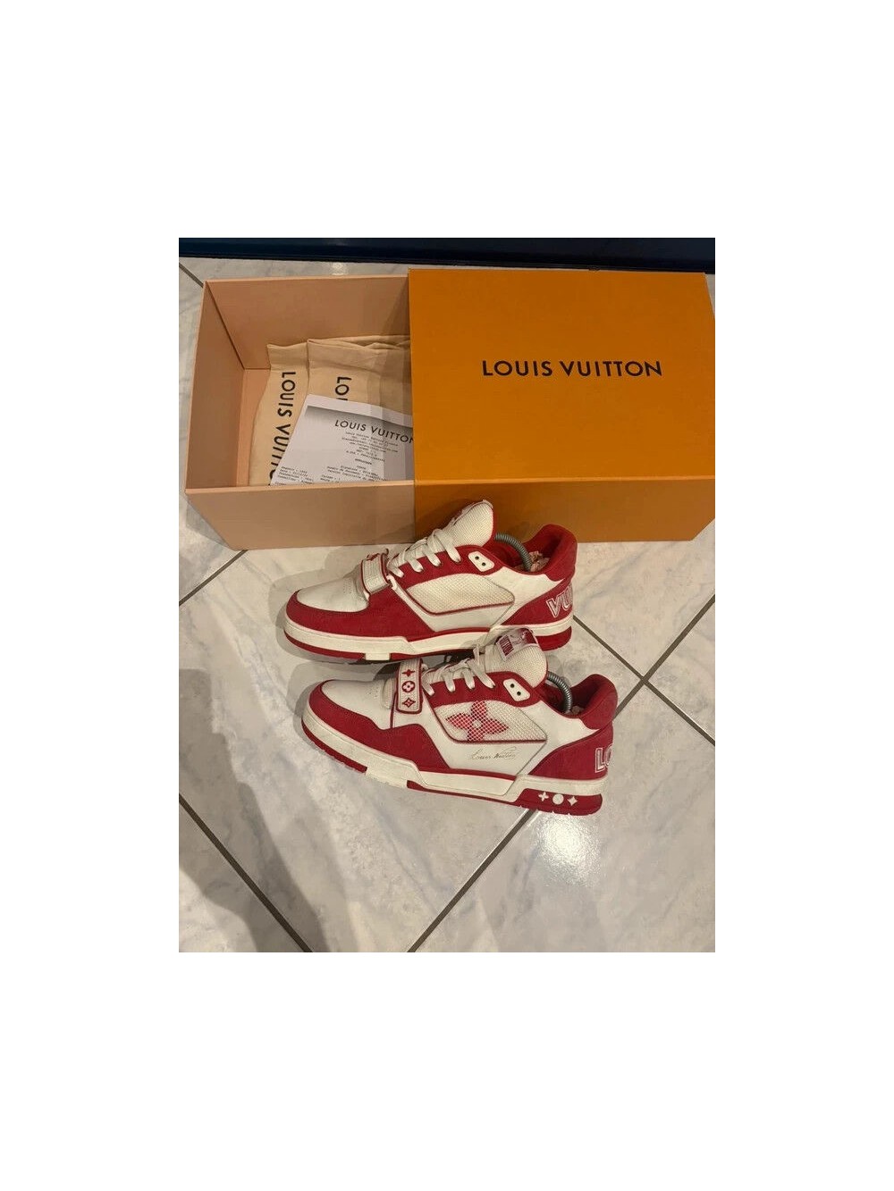 Louis Vuitton lv Trainer scratch velcro rouge blanc taille 10,5 45-46