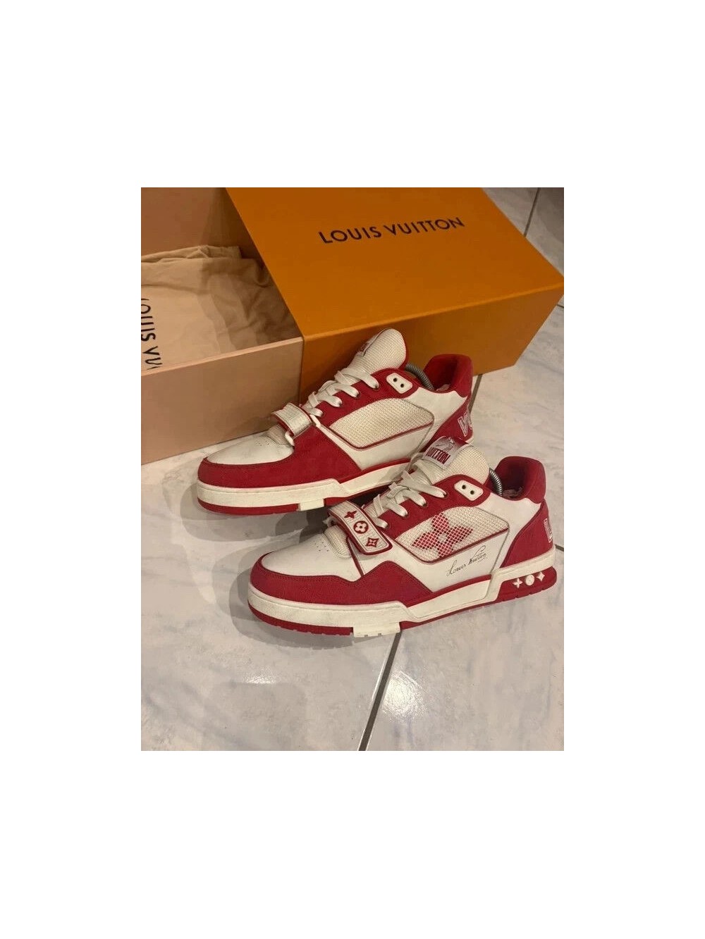 Louis Vuitton lv Trainer scratch velcro rouge blanc taille 10,5 45-46