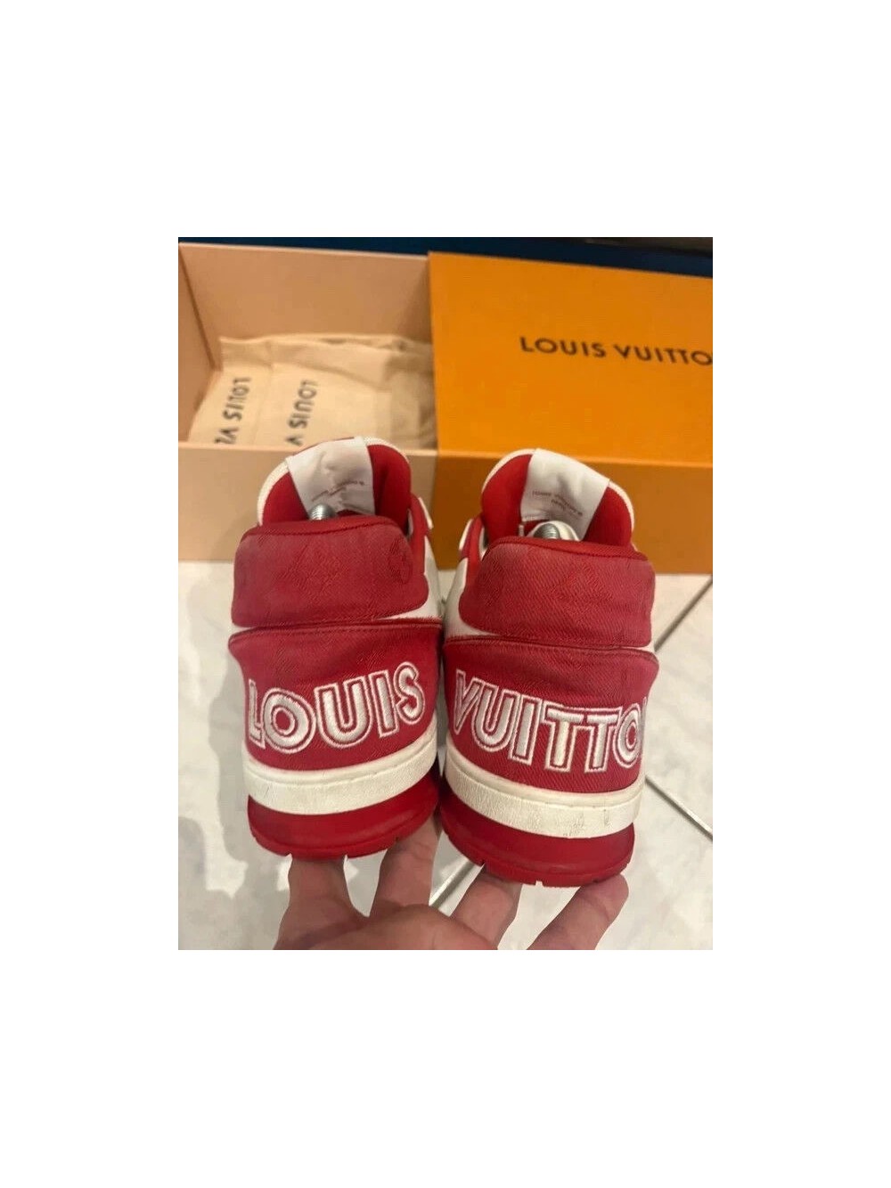 Louis Vuitton lv Trainer scratch velcro rouge blanc taille 10,5 45-46