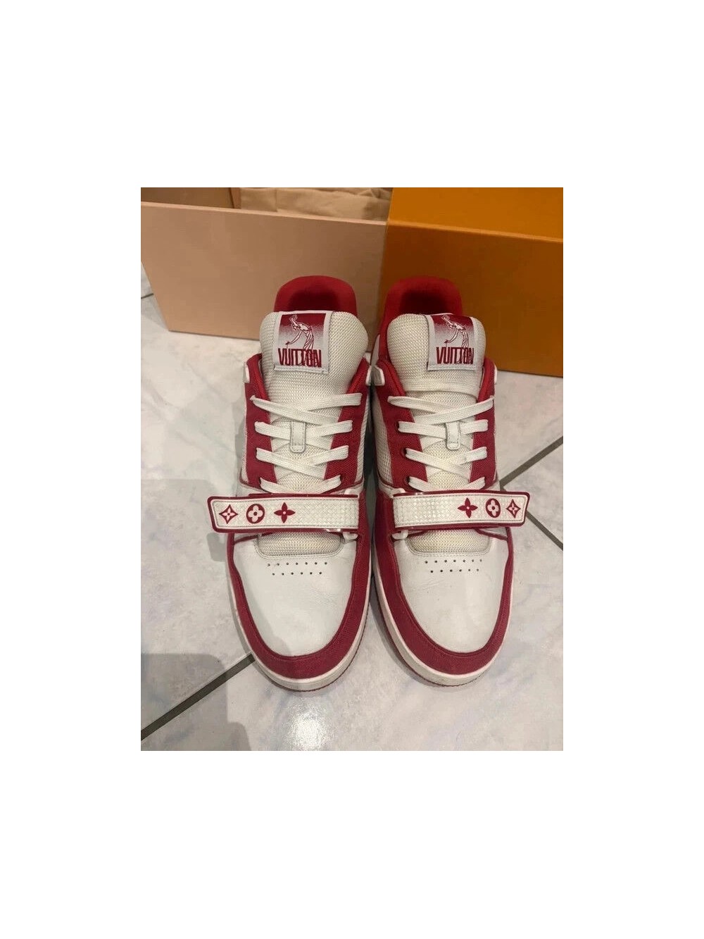 Louis Vuitton lv Trainer scratch velcro rouge blanc taille 10,5 45-46