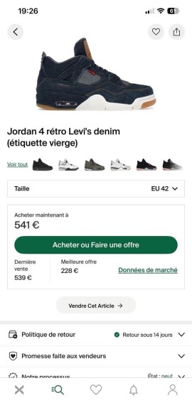 Nike Air Jordan IV 4 Levi's denim bleu taille 42