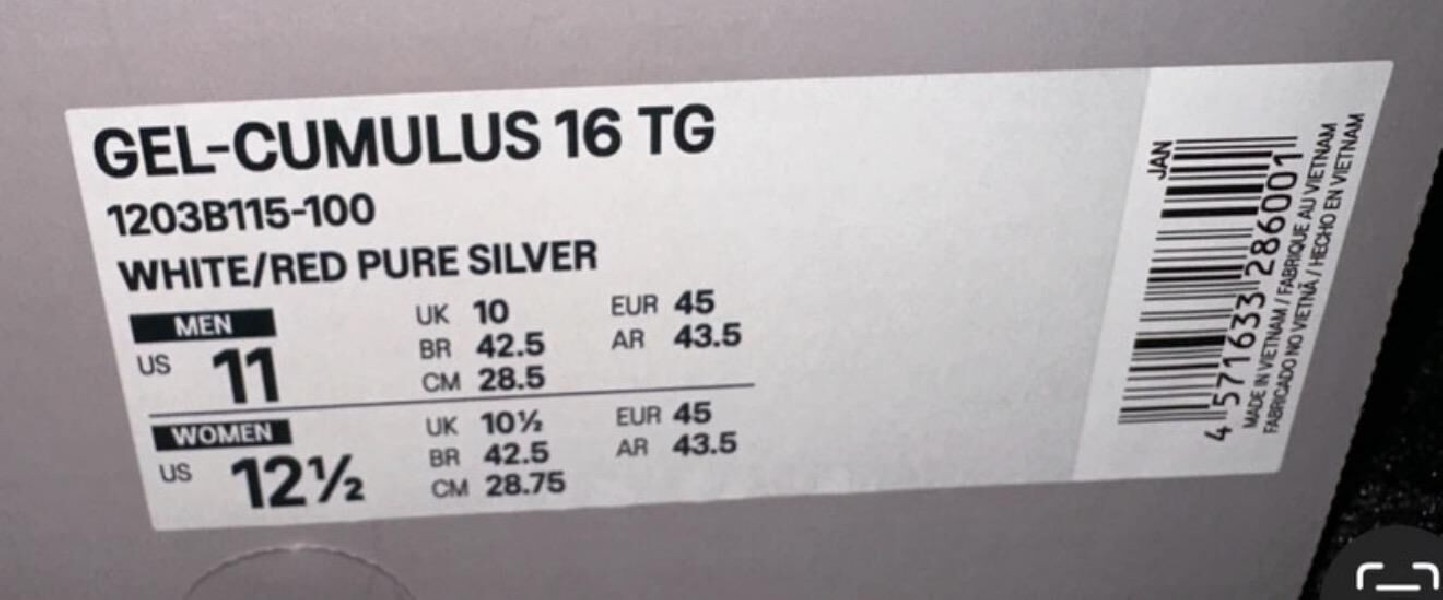 Gel-Cumulus 16 TOGA White Red Pure Silver