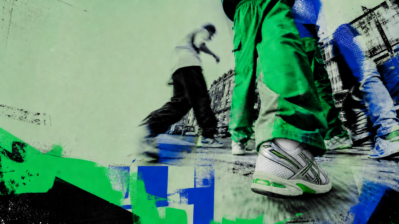 ASICS GEL-1130 portées avec une chaussette en coton dans la rue et photographiées en mouvement dans l'univers visuel KNICS